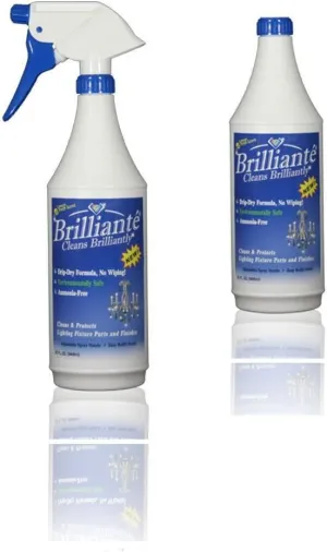 Brilliante Crystal Chandelier Cleaner - Manual Sprayer 32oz Environmentally Safe, Ammonia-free, Drip-dry Formula, Made in USA (2 Pack)