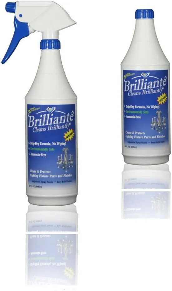 Brilliante Crystal Chandelier Cleaner - Manual Sprayer 32oz Environmentally Safe, Ammonia-free, Drip-dry Formula, Made in USA (2 Pack)