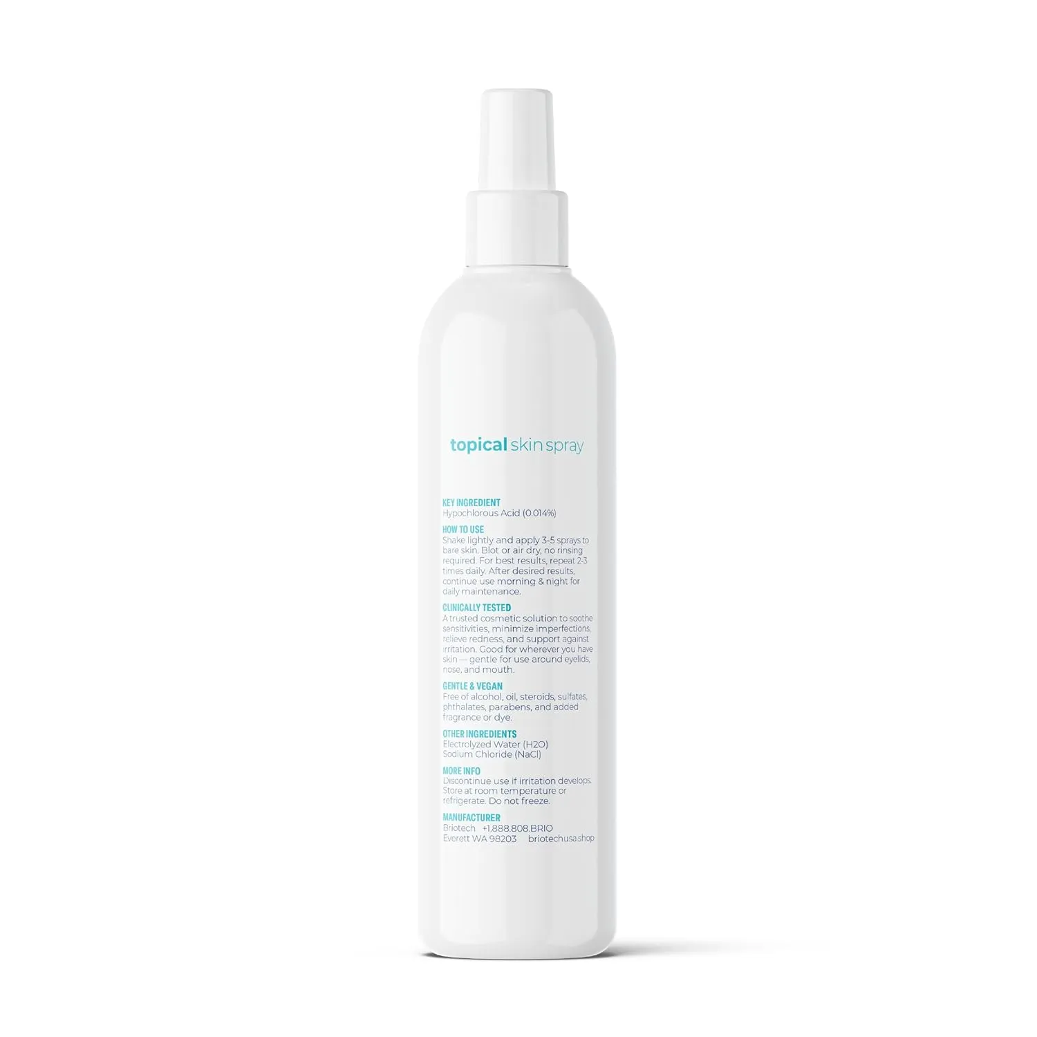 BRIOTECH Topical Skin Spray, Hypochlorous Acid Spray for Sensitive Skin, HOCl Facial Mist, Full Body Support Against Irritation, Calm Redness, Soothe Foot & Scalp, 8 oz (1 Pack)