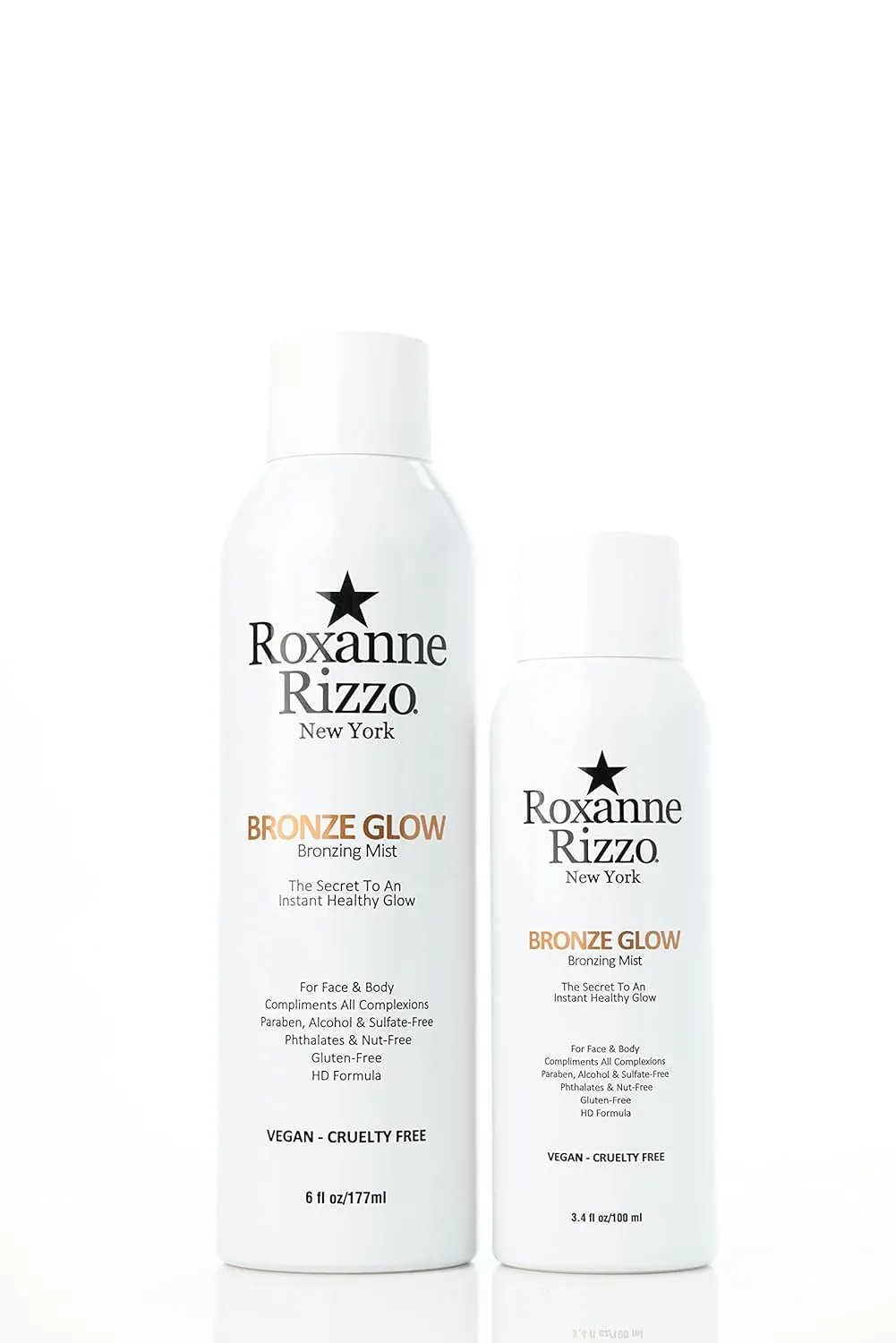 Bronze Glow Duo By Roxanne Rizzo - Celebrity Choice Bronzer - Refreshing Hydrating Mist - Face & Body - Blends with All Skin Tones - TSA Approved Travel Size (100ml) - Includes 177ml & 100ml Bottles