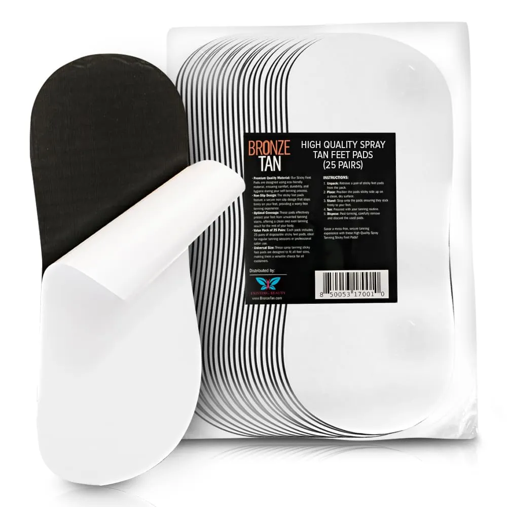 Bronze Tan Sticky Spray Tan Pads For Feet - 25 Pairs, Disposable & Hygienic, Ideal for Sunless Tan at Home or Salon - Non-Slip, Eco-Friendly