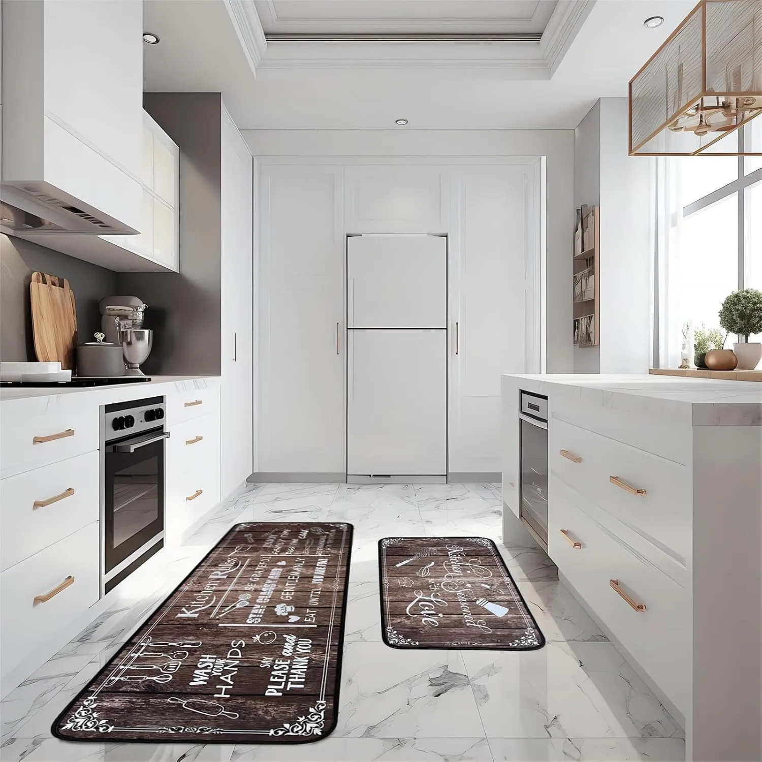 Brown Kitchen Rugs, Anti-Fatigue Kitchen Mats Set of 2, 17"x30" & 17"x47"