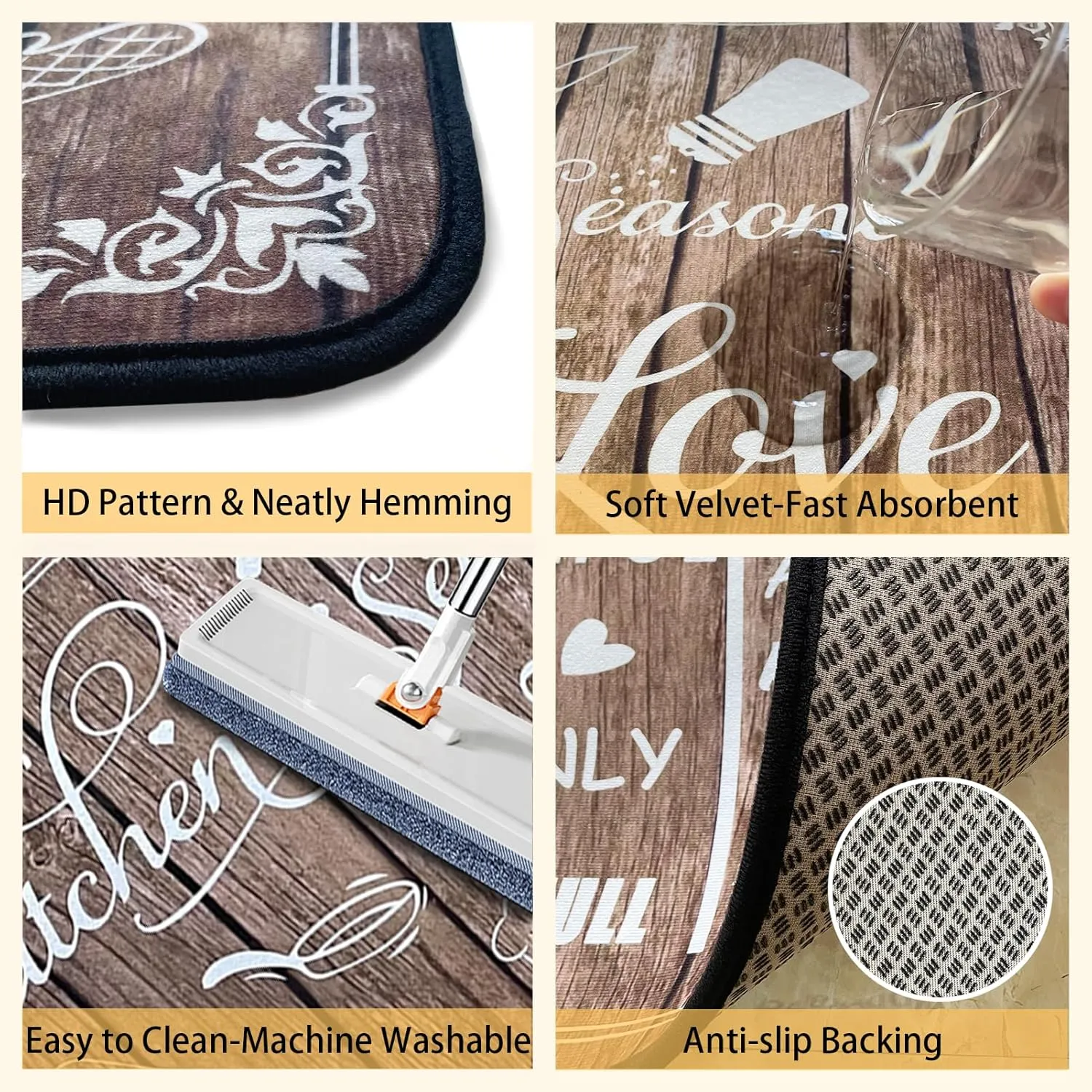 Brown Kitchen Rugs, Anti-Fatigue Kitchen Mats Set of 2, 17"x30" & 17"x47"