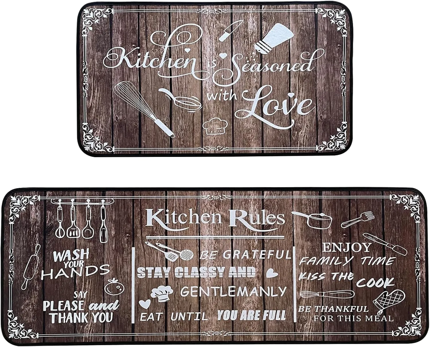 Brown Kitchen Rugs, Anti-Fatigue Kitchen Mats Set of 2, 17"x30" & 17"x47"