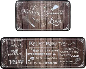 Brown Kitchen Rugs, Anti-Fatigue Kitchen Mats Set of 2, 17"x30" & 17"x47"