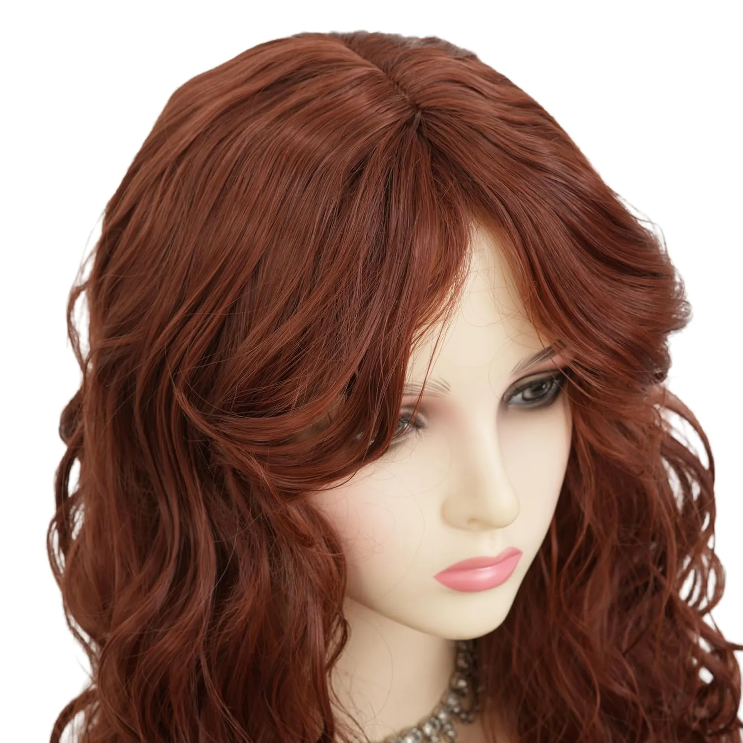 Brown Long Curly Wavy Wigs with Bangs Natural Looking Princess Synthetic Heat Resistant Fiber Women Wigs for Cosplay Daily Use