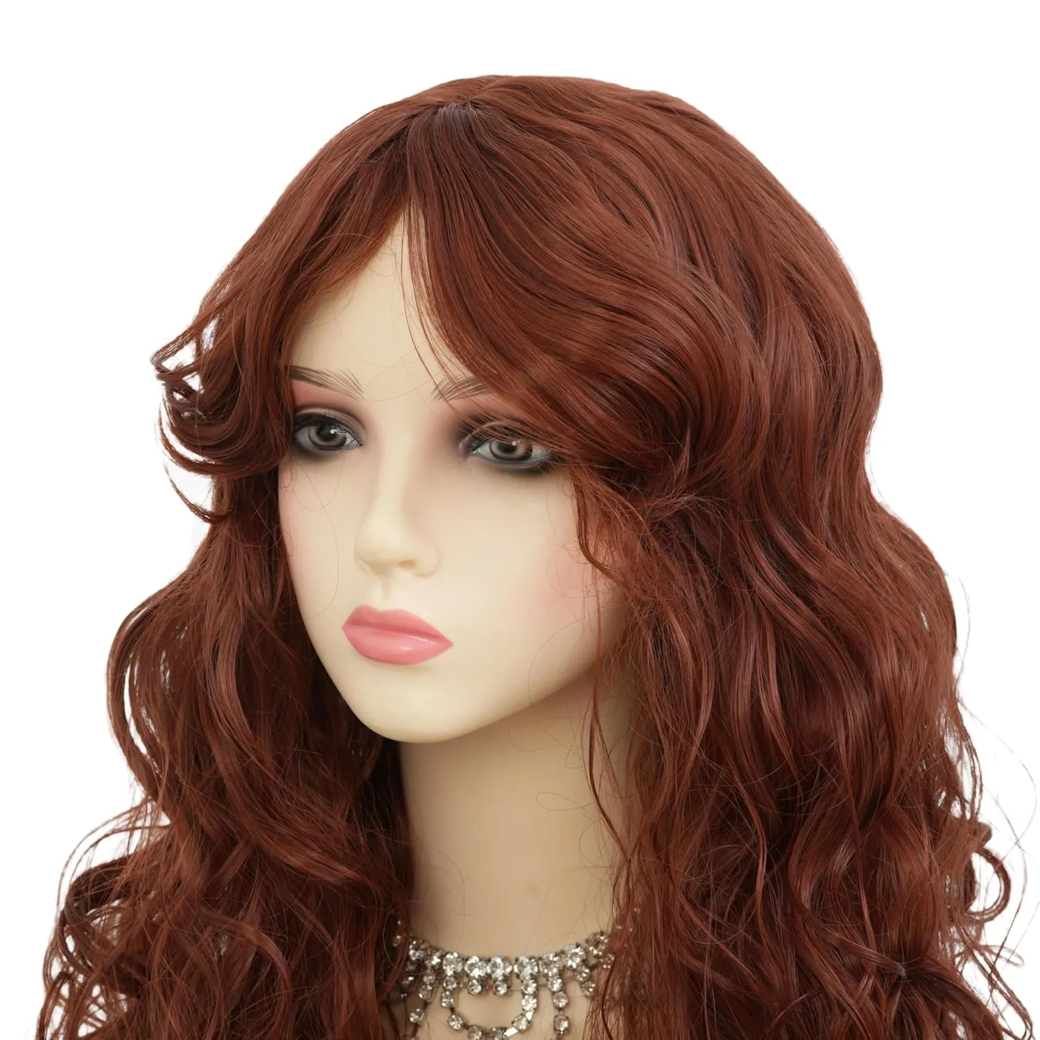 Brown Long Curly Wavy Wigs with Bangs Natural Looking Princess Synthetic Heat Resistant Fiber Women Wigs for Cosplay Daily Use
