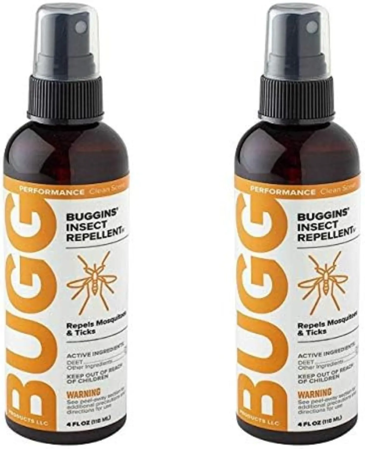 BUGGINS IV Performance - Insect Repellent - Mosquitoes, Gnats, Ticks, and Biting Flies, 25% DEET, Powdery Scent - 4 oz Pump Spray Bottle - 2 Pack