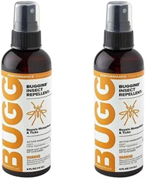 BUGGINS IV Performance - Insect Repellent - Mosquitoes, Gnats, Ticks, and Biting Flies, 25% DEET, Powdery Scent - 4 oz Pump Spray Bottle - 2 Pack