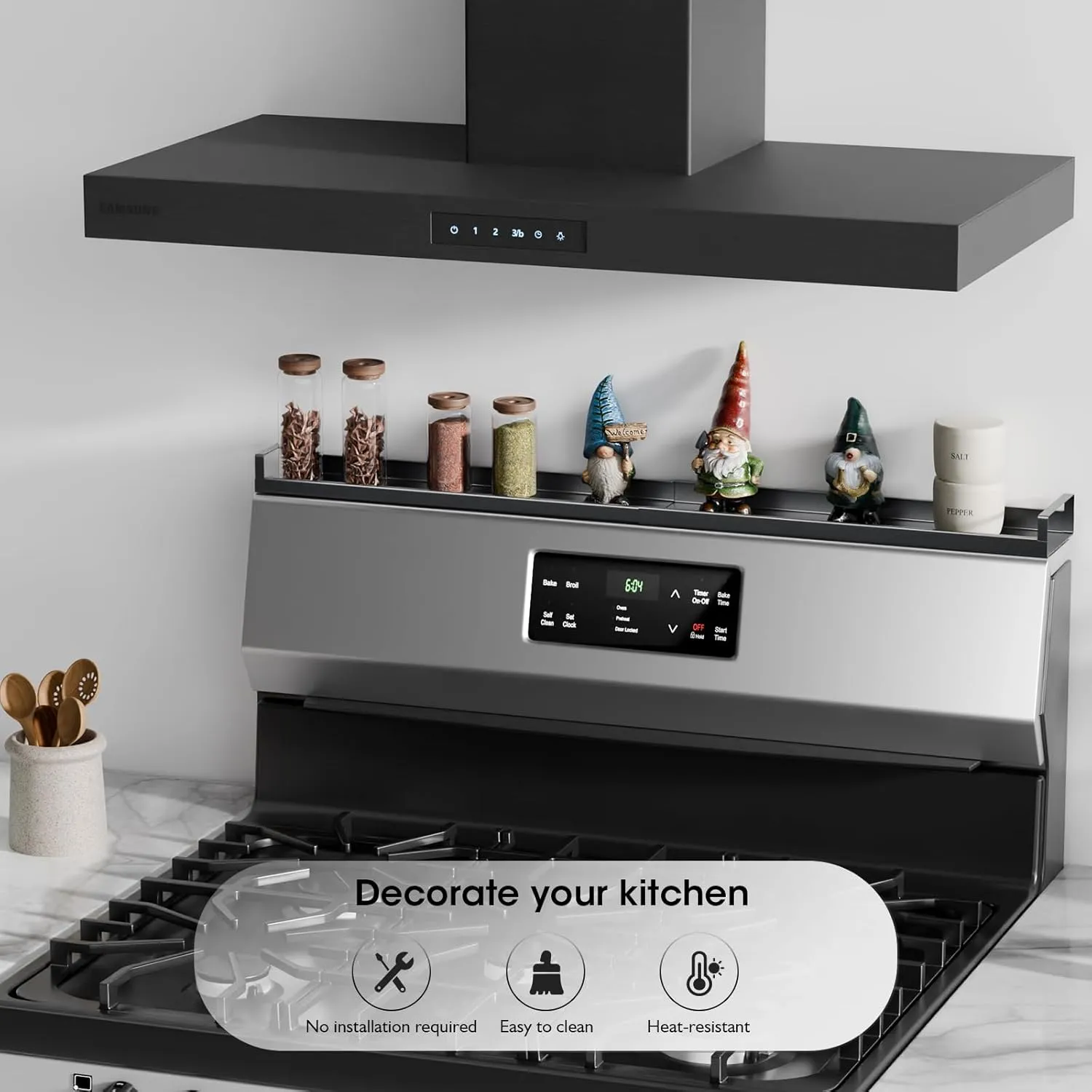 Bumusty 4X Strong Magnetic Shelf for Stove Top, 30" Adjustable Oven Shelf Spice Rack Over the Stove, Seasoning Organizer Kitchen Shelves, Matte Black
