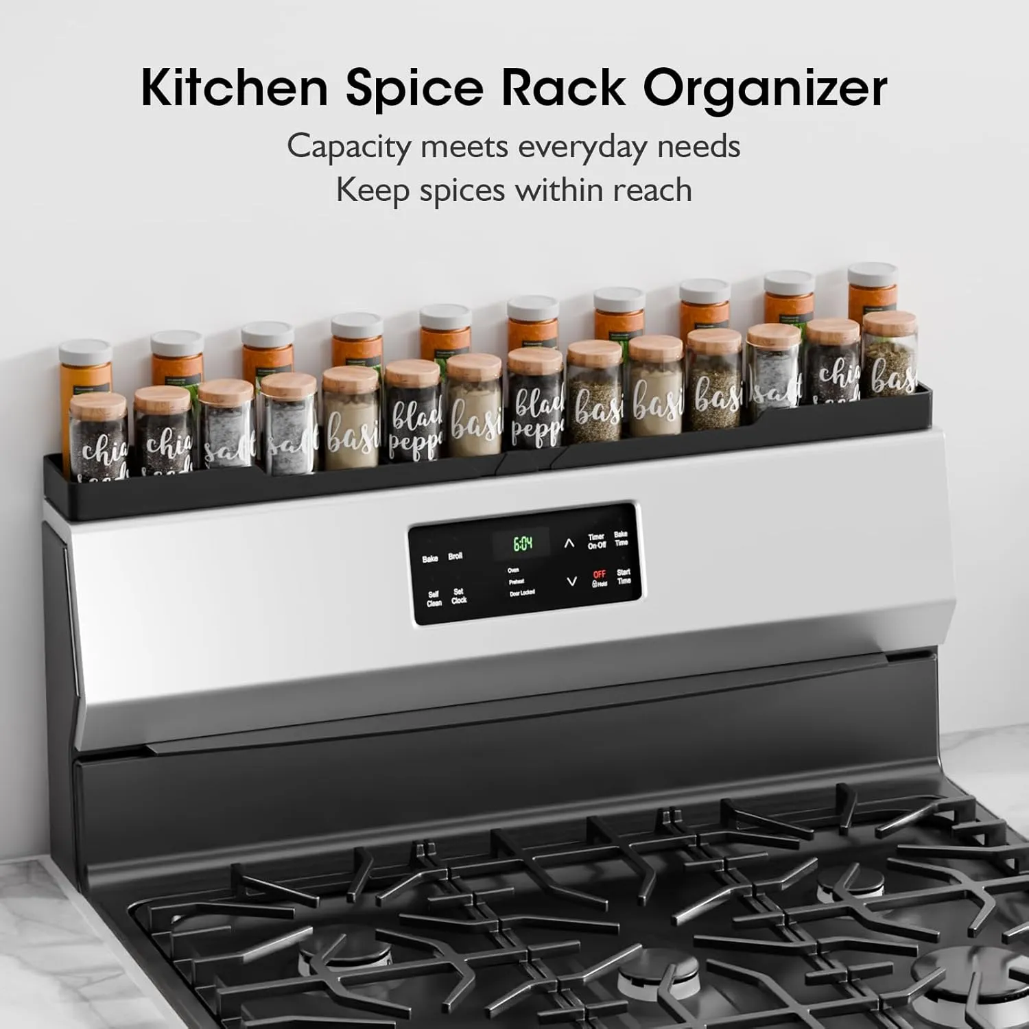 Bumusty Silicone Magnetic Stove Shelf For Back Of Stove, Over The Stove Shelf, Magnetic Stove Top Shelf, Kitchen Spice Rack Organizer, Oven Shelf For Top Of Stove - Black