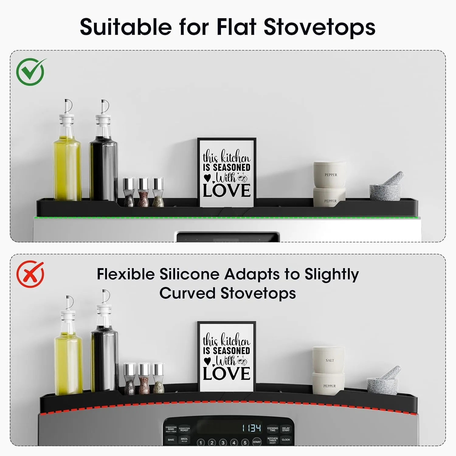 Bumusty Silicone Magnetic Stove Shelf For Back Of Stove, Over The Stove Shelf, Magnetic Stove Top Shelf, Kitchen Spice Rack Organizer, Oven Shelf For Top Of Stove - Black