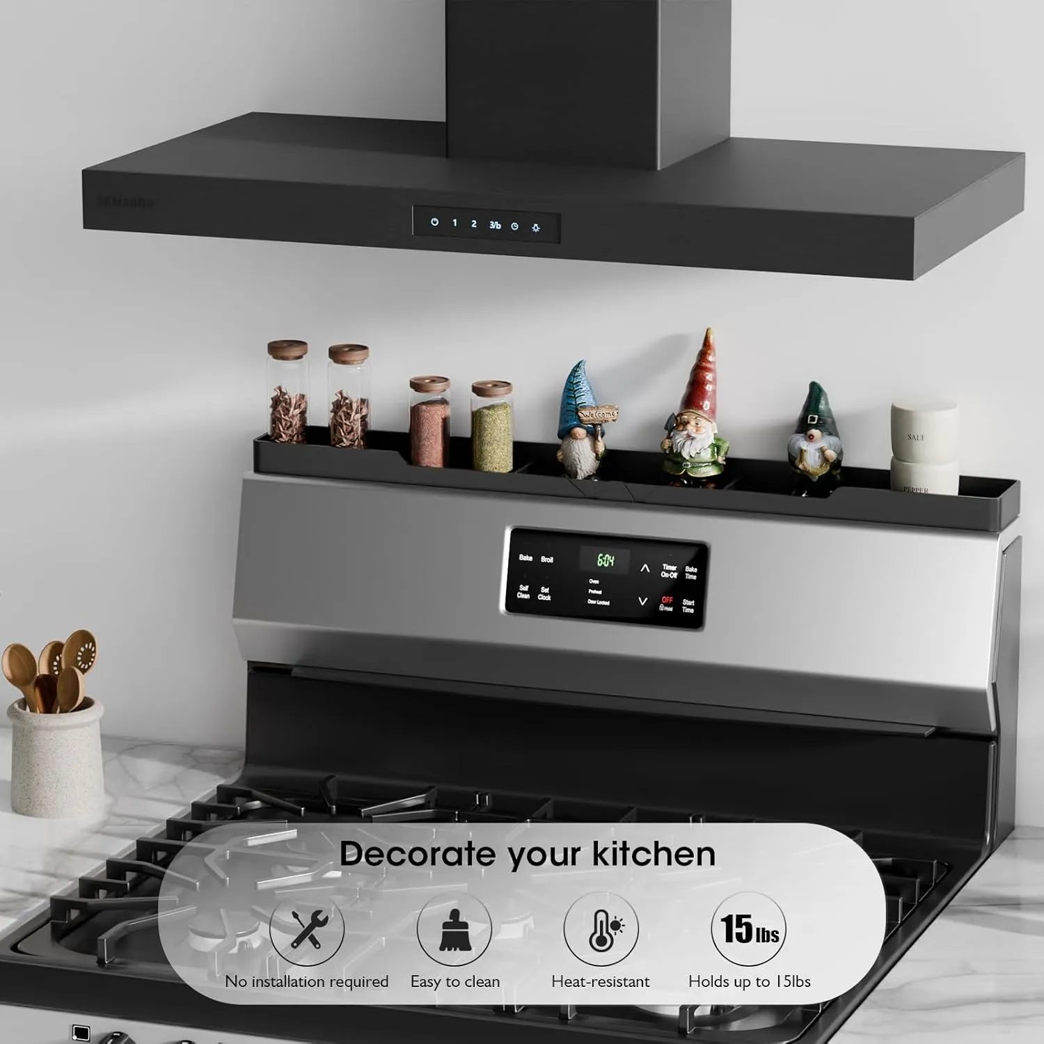 Bumusty Silicone Magnetic Stove Shelf For Back Of Stove, Over The Stove Shelf, Magnetic Stove Top Shelf, Kitchen Spice Rack Organizer, Oven Shelf For Top Of Stove - Black