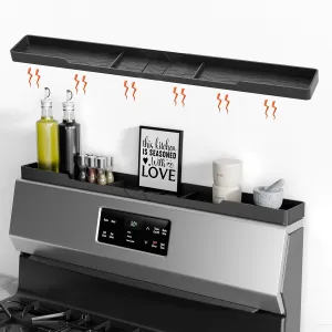 Bumusty Silicone Magnetic Stove Shelf For Back Of Stove, Over The Stove Shelf, Magnetic Stove Top Shelf, Kitchen Spice Rack Organizer, Oven Shelf For Top Of Stove - Black