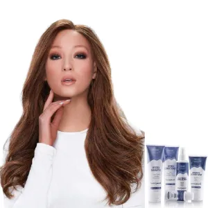 Bundle - 7 item: Blake Large Remy Human Hair Wig by Jon Renau, Christy's Wigs Q & A Booklet, BeautiMark Hydra Shampoo Conditioner Mask Protect Leave-In Spray Shine Serum - Color: 4/27/30