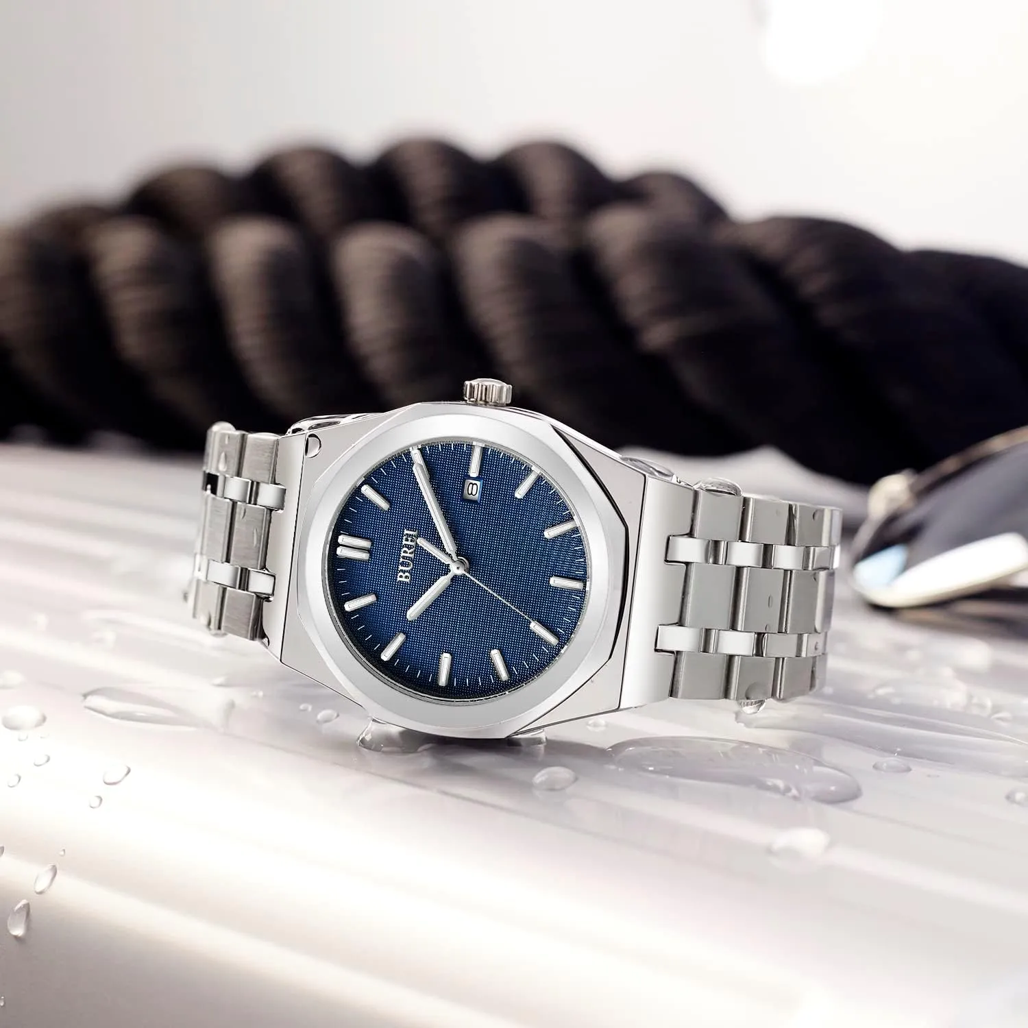BUREI Fashion Minimalist Business Men's Wrist Watches Stainless Steel Waterproof Quartz Watch for Man