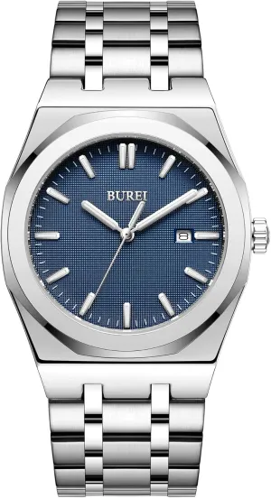 BUREI Fashion Minimalist Business Men's Wrist Watches Stainless Steel Waterproof Quartz Watch for Man