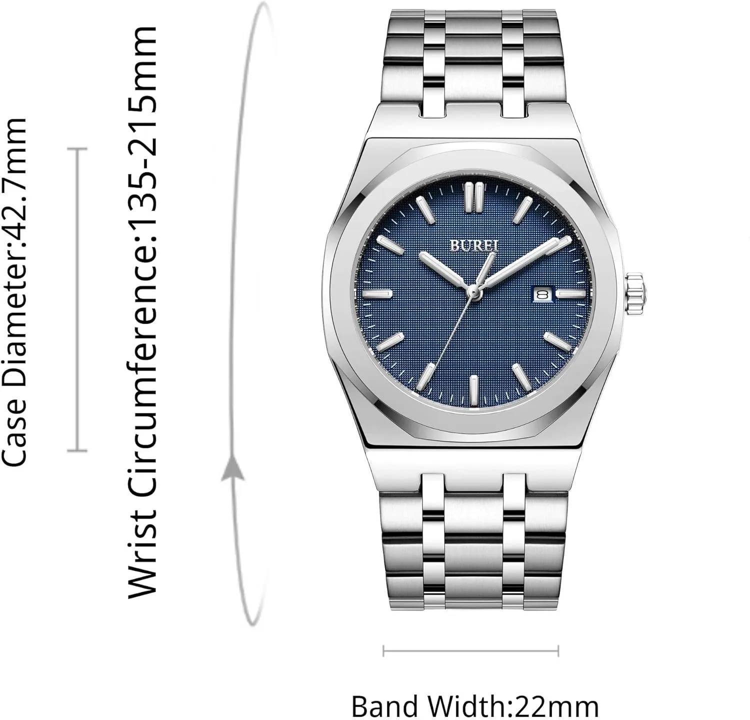 BUREI Fashion Minimalist Business Men's Wrist Watches Stainless Steel Waterproof Quartz Watch for Man