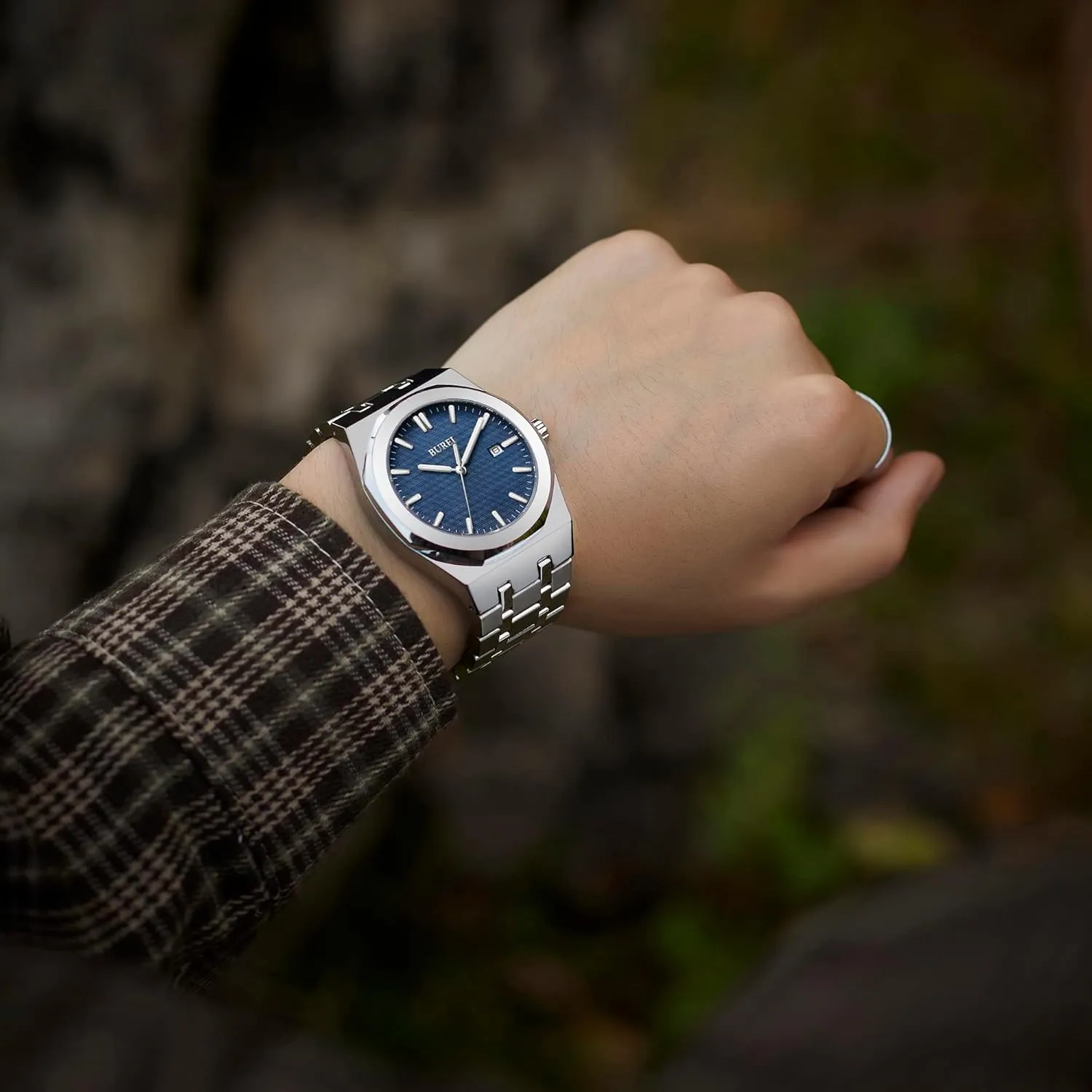 BUREI Fashion Minimalist Business Men's Wrist Watches Stainless Steel Waterproof Quartz Watch for Man