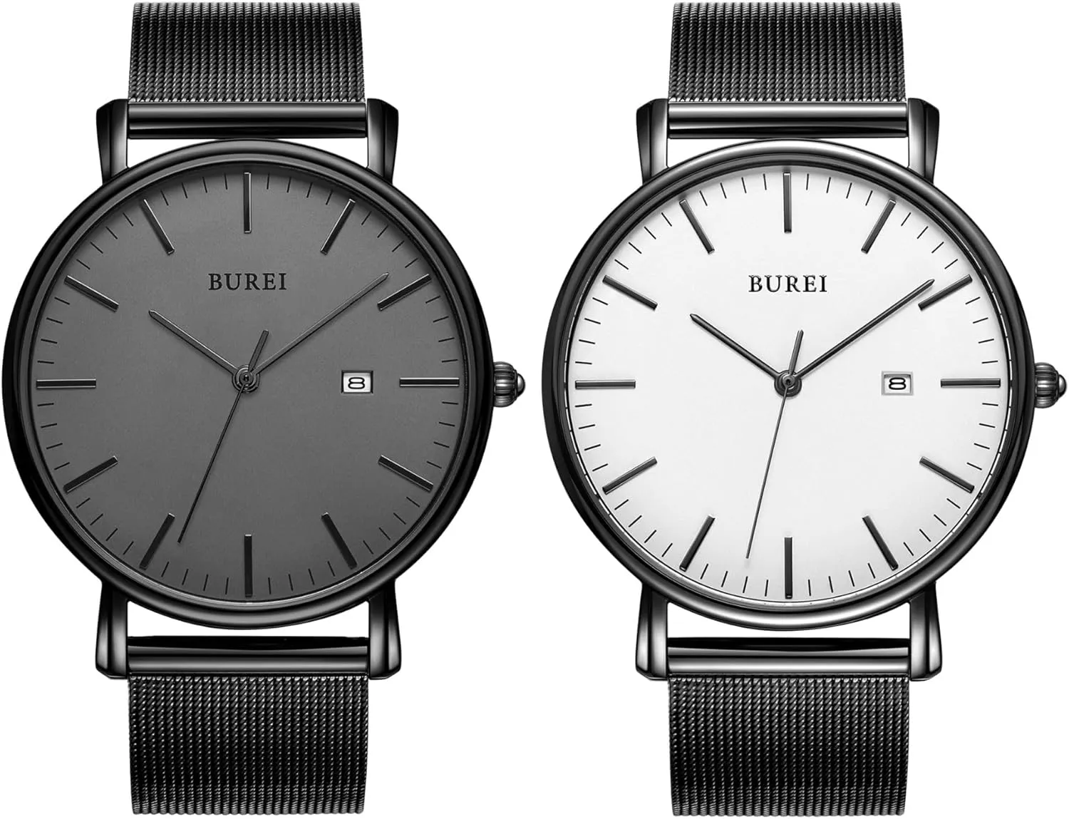 BUREI Men's Watch Ultra Thin Quartz Analog Wrist Watch Date Calendar Stainless Steel Mesh Band