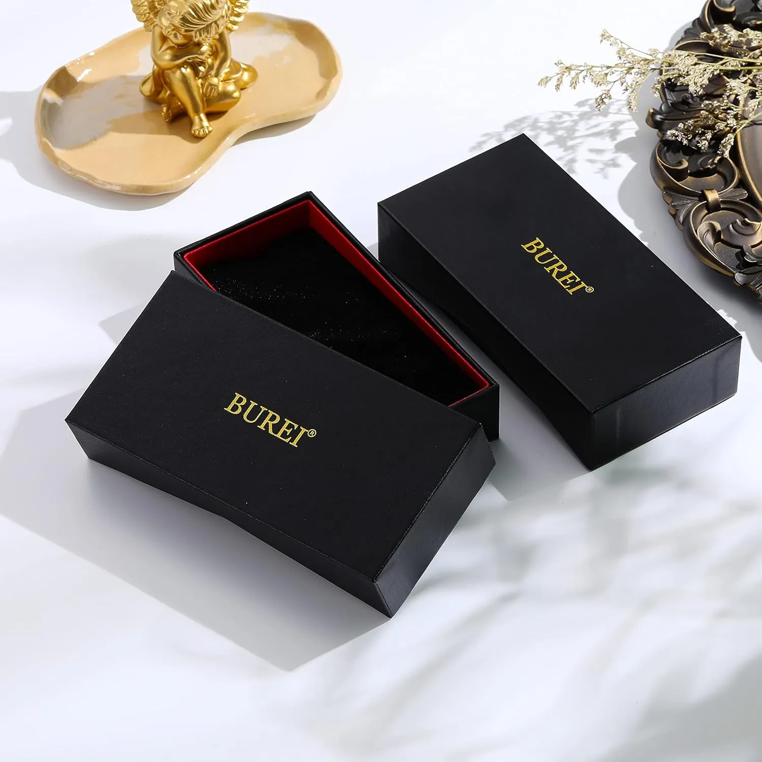 BUREI Mens Watches Luxury Analog Quartz Wristwatch Sapphire Crystal Dial with Calendar Display Stainless Steel Waterproof Watch