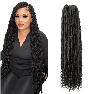 Butterfly Locs with Curly End 30 Inch, 6 Packs Boho Distressed Locs Crochet Hair, Bohemian Goddess Faux Butterfly Braids with Wavy Ends (4#, Brown)
