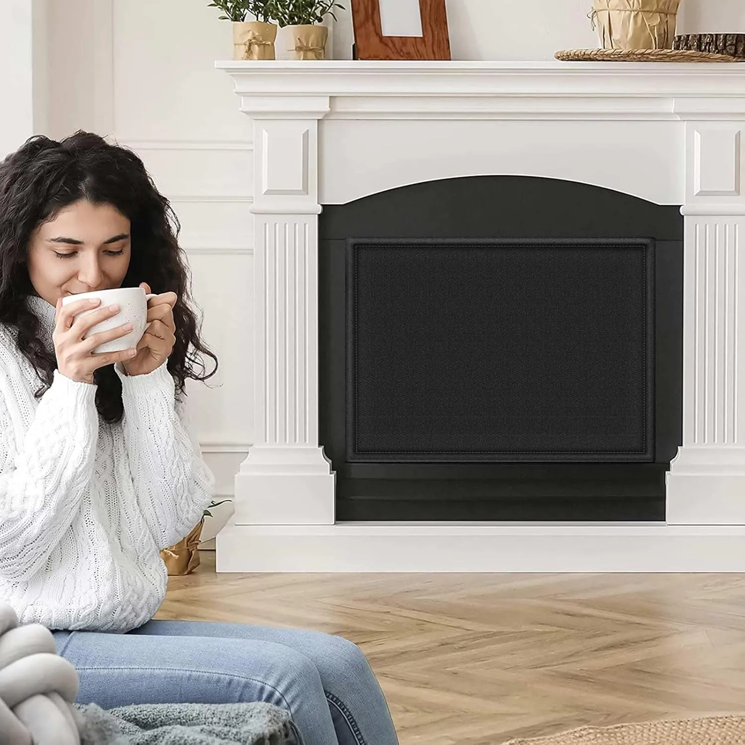 CADARA Fireplace Blocker Blanket Stops Heat Loss, Magnetic Fireplace Draft Stopper, Indoor Fire Place Draft Cover with Hook and Loop Tapes, Cold Air Blocker Save Energy, Black 39" W x 32" H