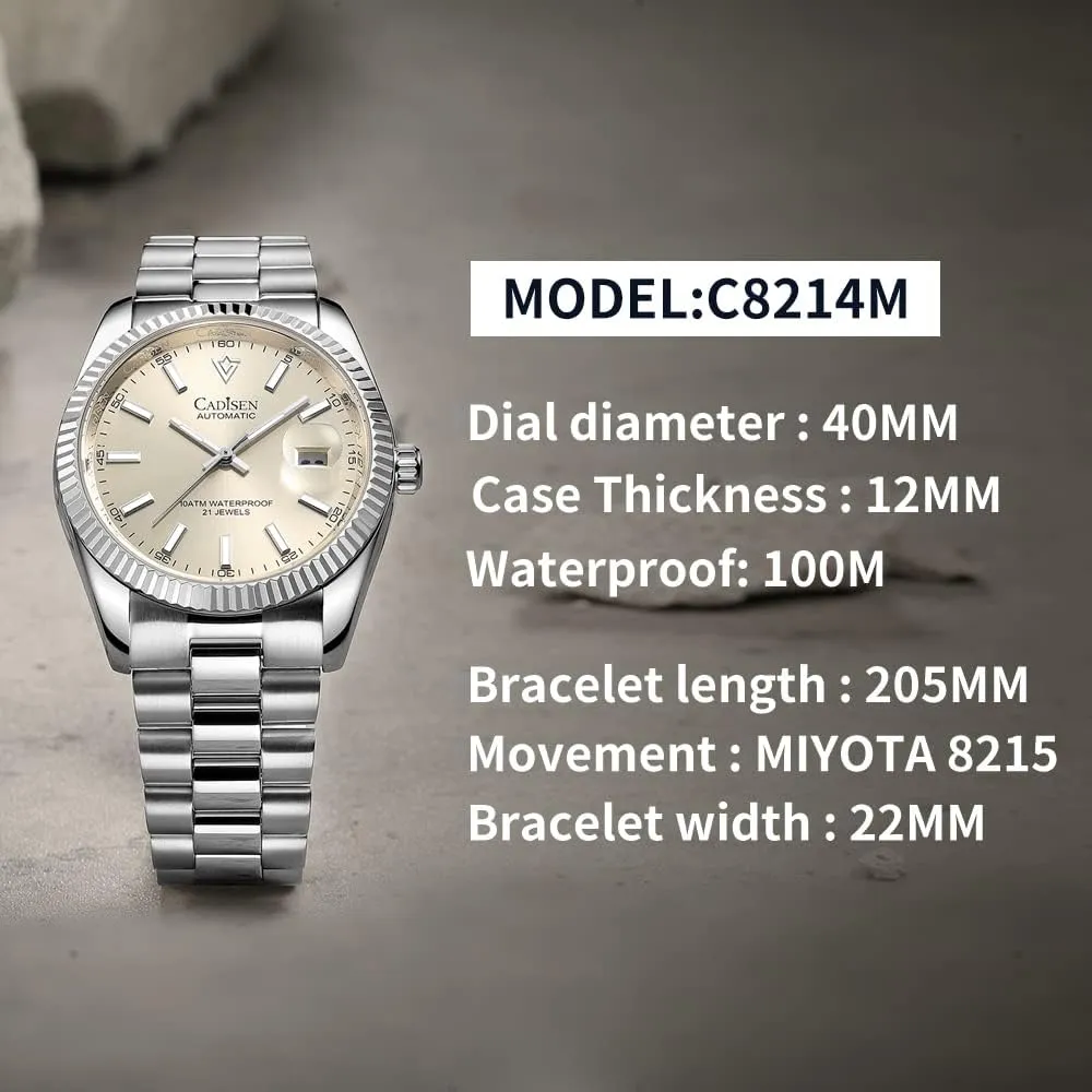 CADISEN Design Men Watches Mechanical Automatic 100M Waterproof Brand Luxury Stainless Steel Watch H0mage