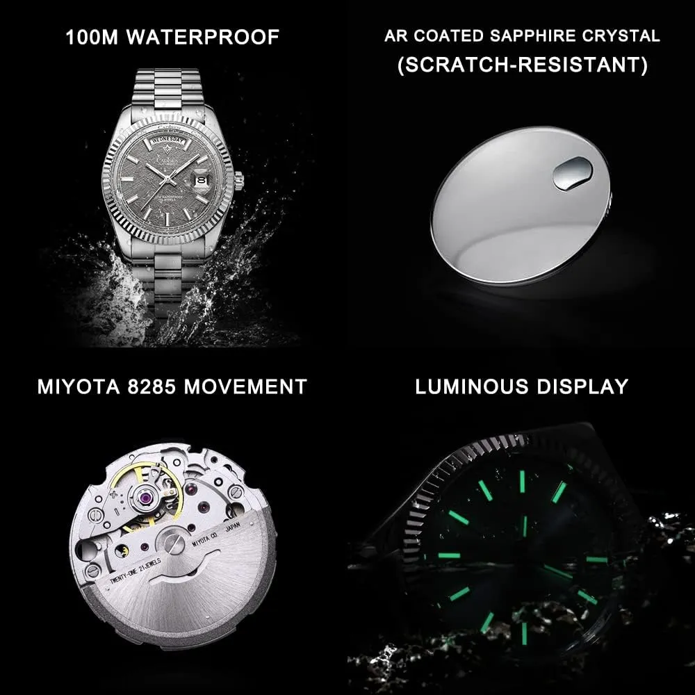 CADISEN Men Automatic Watch Sapphire Luxury Mechanical Wristwatch Stainless Steel Waterproof Watches Casual Homage