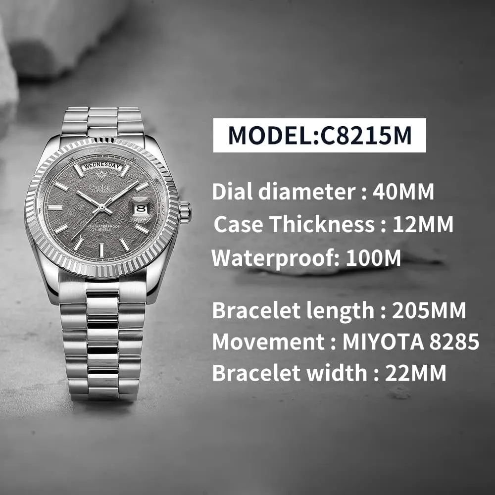CADISEN Men Automatic Watch Sapphire Luxury Mechanical Wristwatch Stainless Steel Waterproof Watches Casual Homage