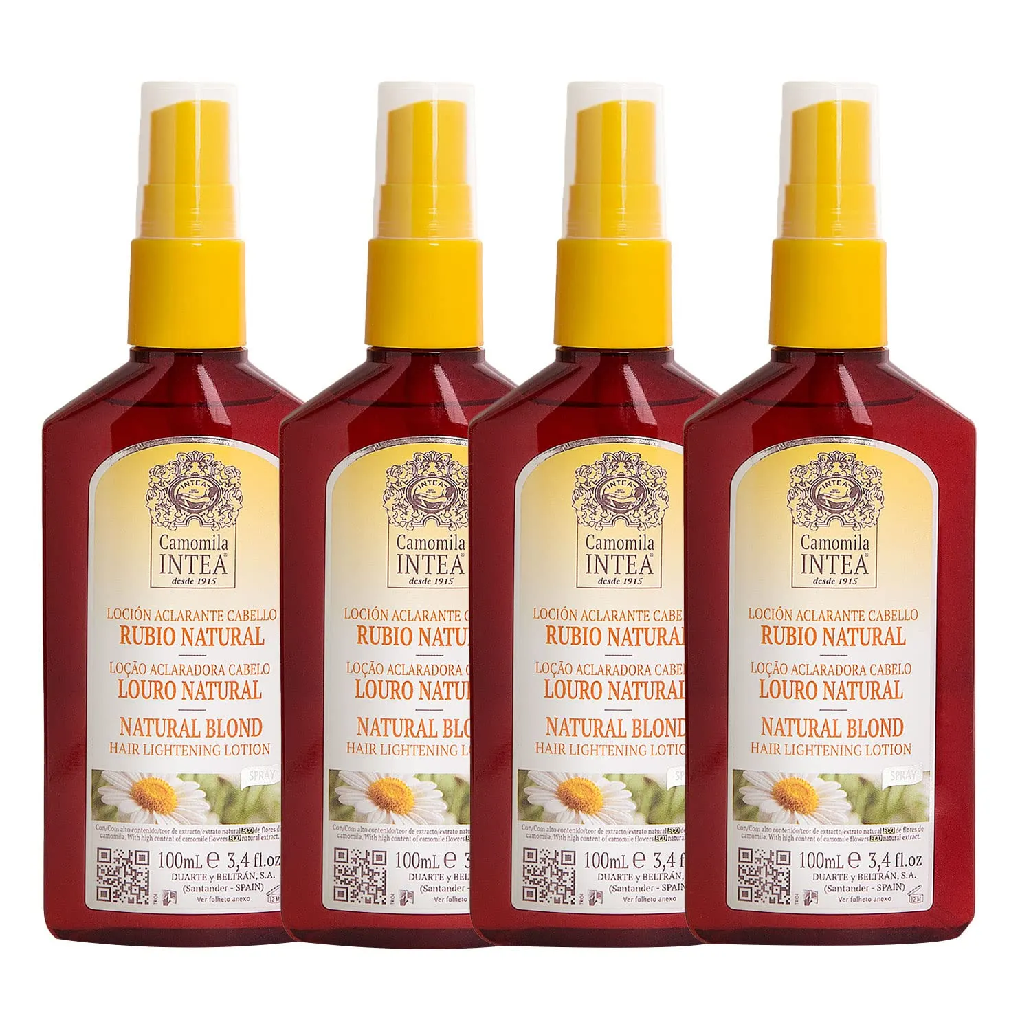 Camomila Intea Natural Blonde – Hair Lightener Spray with Chamomile Extract – Go blonder with this Gentle Color Hair Spray – No Ammonia or Parabens – Up to 4 Lighter Tones – 3.4oz (4 Pack)