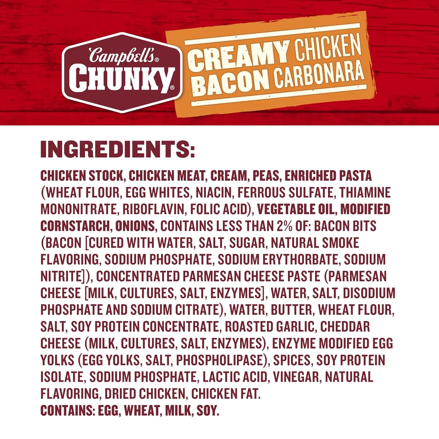 Campbell's Chunky Creamy Chicken Bacon Carbonara Soup, 18.8 oz Can (12 Pack)