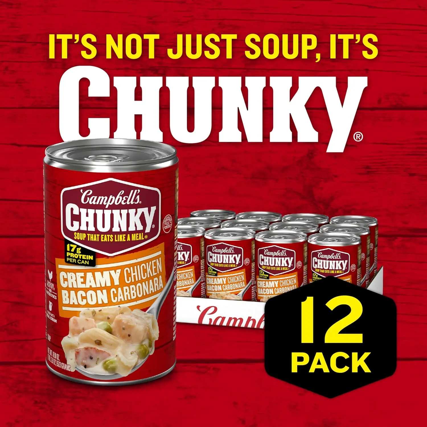 Campbell's Chunky Creamy Chicken Bacon Carbonara Soup, 18.8 oz Can (12 Pack)