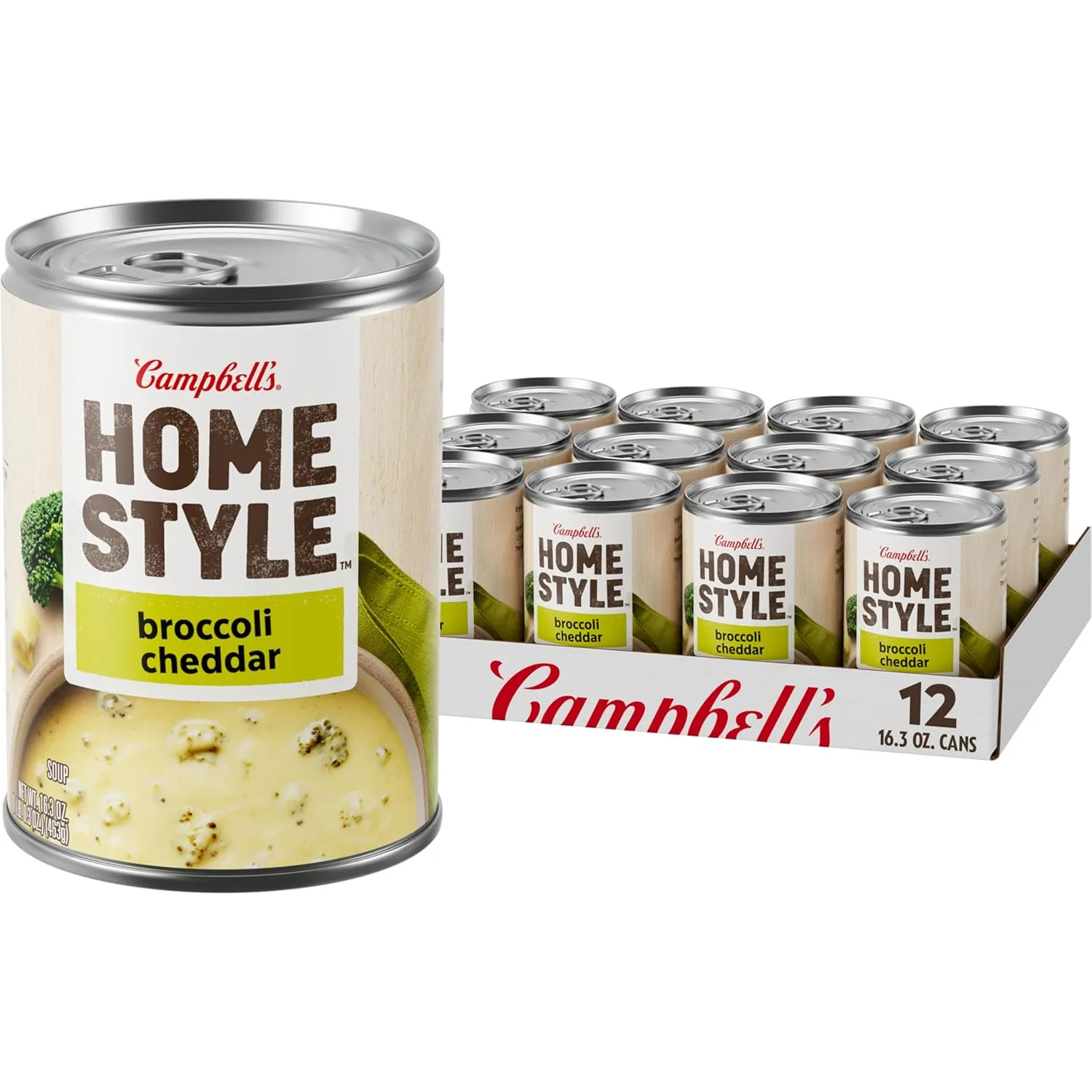 Campbell’s Homestyle Broccoli Cheddar Soup, 16.3 oz Can (Pack of 12)