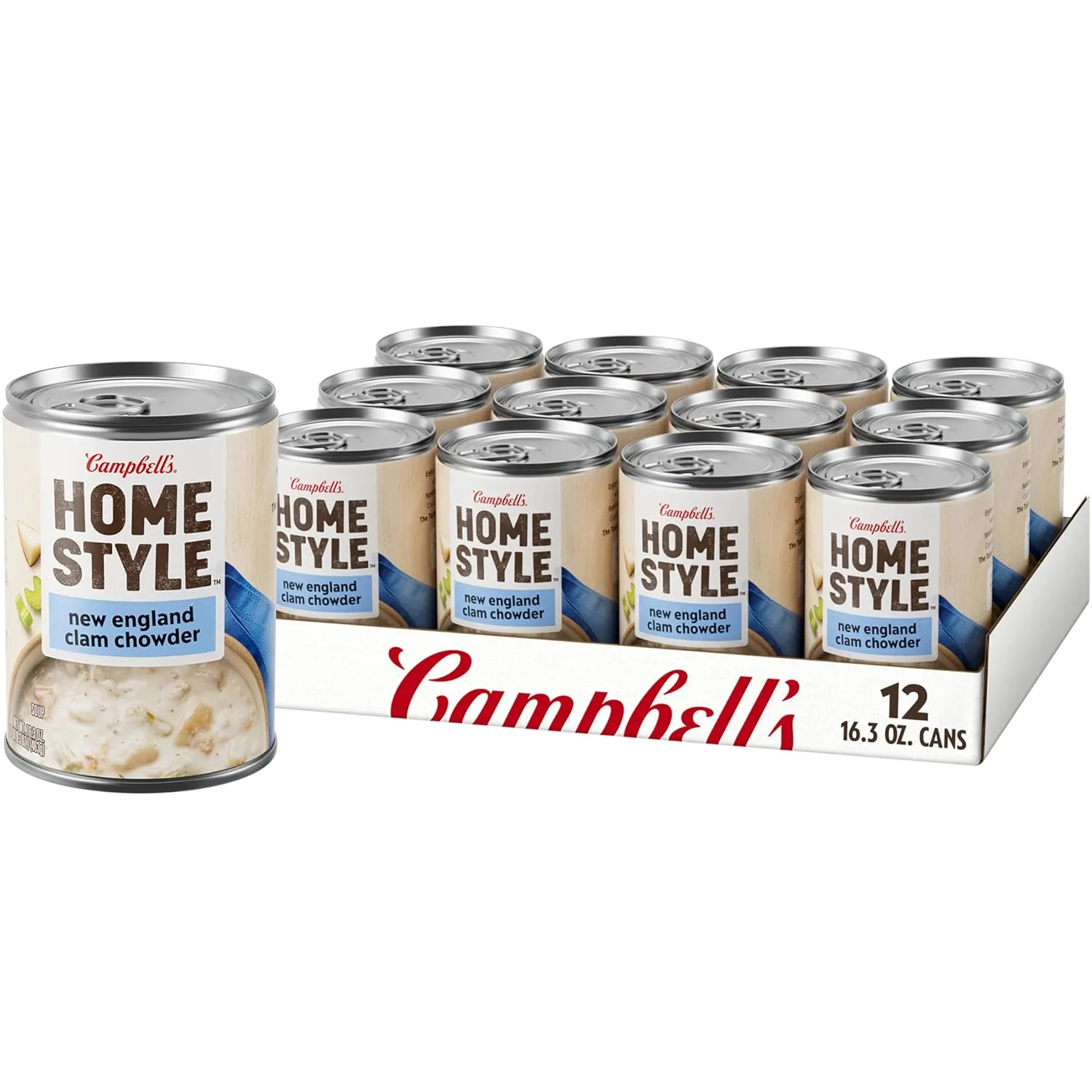 Campbell's Homestyle New England Clam Chowder Soup, 16.3 oz Can (Pack of 12)