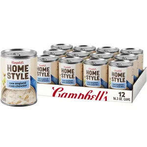 Campbell's Homestyle New England Clam Chowder Soup, 16.3 oz Can (Pack of 12)