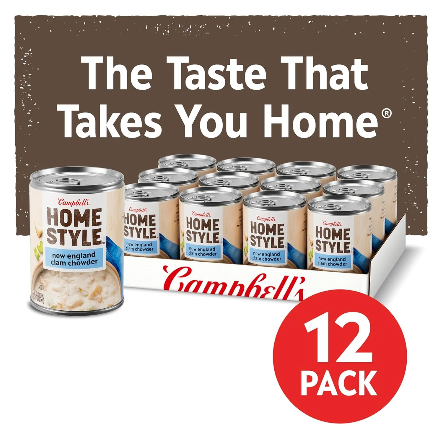 Campbell's Homestyle New England Clam Chowder Soup, 16.3 oz Can (Pack of 12)