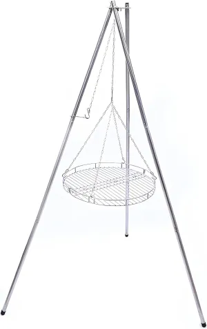 Camping Campfire Tripod with Carrying Bag Portable Lightweight Steel 57-inch Height Stainless Steel Chain