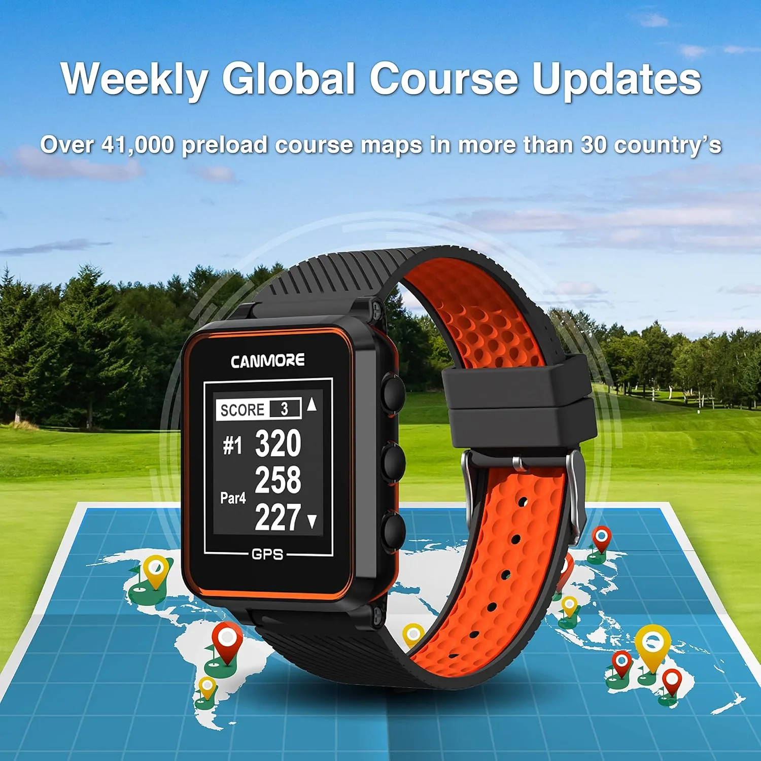 CANMORE TW353 Golf GPS Watch for Men and Women, High Contrast LCD Display, Free Update Over 41,000 Preloaded Courses Worldwide, Lightweight Essential Golf Accessory for Golfers, Black/Gray/Turquoise