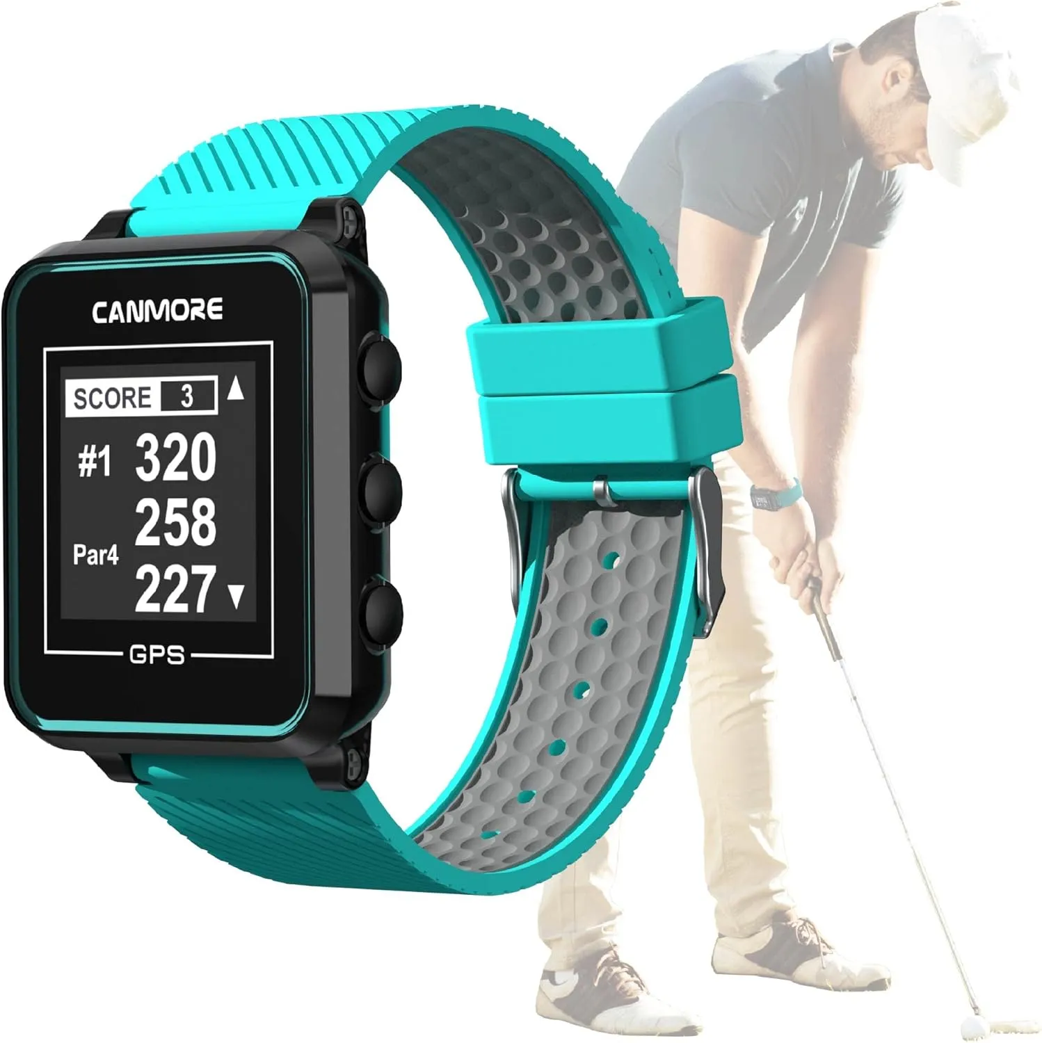CANMORE TW356 Golf GPS Wearable Device for Men and Women, Free 41,000  Preloaded Courses Update Worldwide, High Contrast LCD Display, Upgrade IC Chip, Lightweight Accessory for Golfers, Turquoise