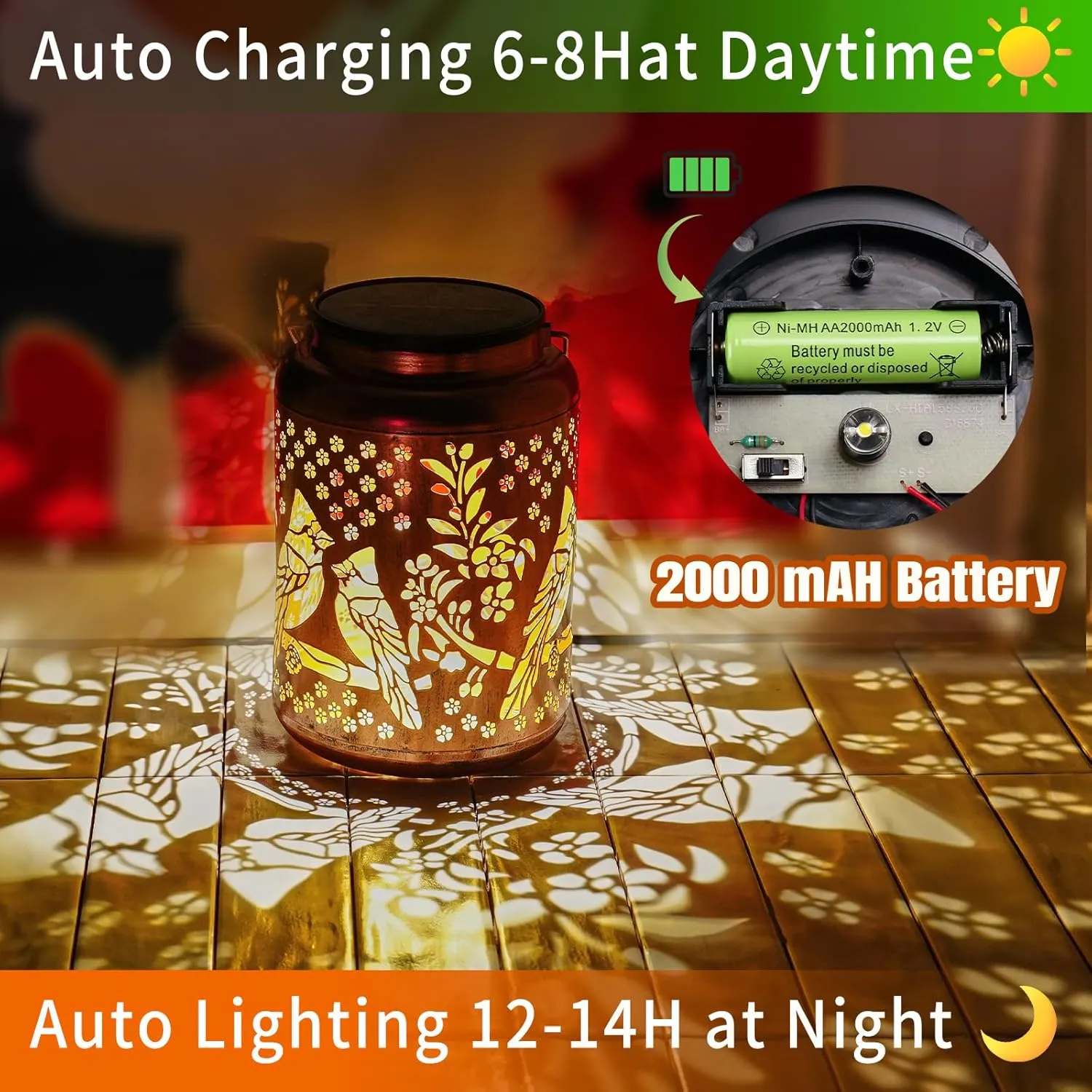 Cardinal Solar Lanterns Outdoor Waterproof, 14.6'' Large Lamps, Upgraded 2000mAH Battery, Metal Christmas Gift, Birthday Gifts for Women Mom Grandma, Garden Yard Patio Lawn Pathway Decor