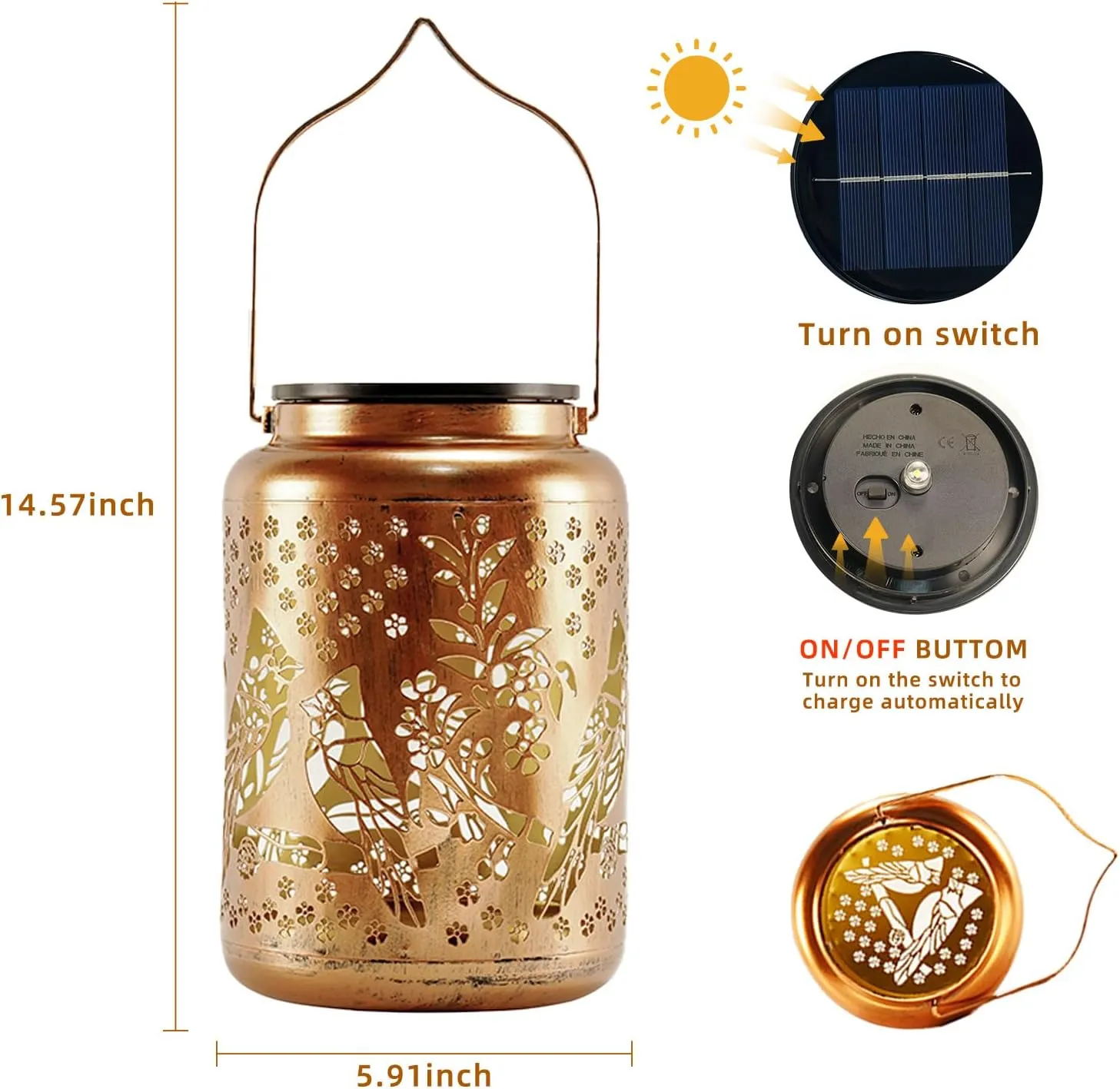 Cardinal Solar Lanterns Outdoor Waterproof, 14.6'' Large Lamps, Upgraded 2000mAH Battery, Metal Christmas Gift, Birthday Gifts for Women Mom Grandma, Garden Yard Patio Lawn Pathway Decor