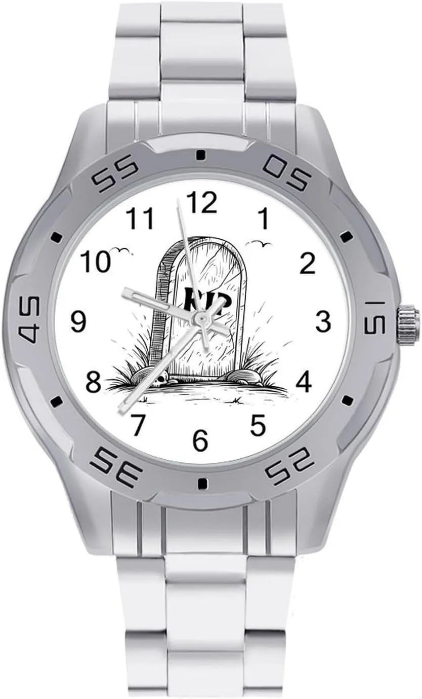 Cartoon Death RIP Simple Stainless Steel Band Business Watch Dress Wrist Unique Luxury Work Casual Waterproof Watches