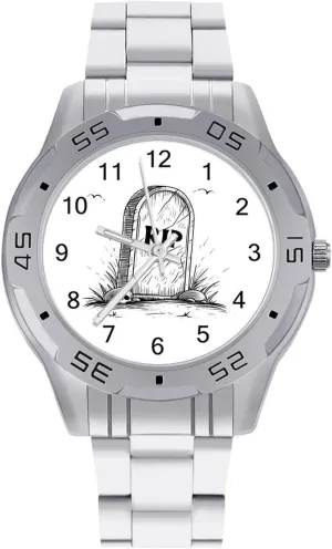 Cartoon Death RIP Simple Stainless Steel Band Business Watch Dress Wrist Unique Luxury Work Casual Waterproof Watches