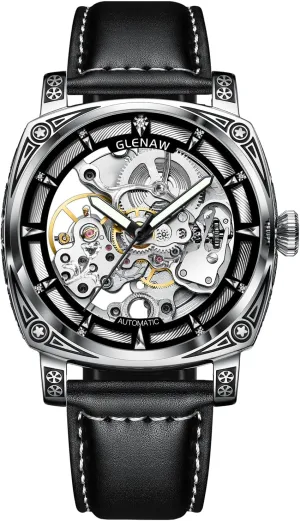 Carved Automatic Watches for Men, Retro Tattoo Skeleton Self-Winding Mechanical Watch Men's Automatic - 3 ATM Waterproof, Luminous Hands, Skeleton Dial, Ideal for Everyday Wear and Formal Occasions