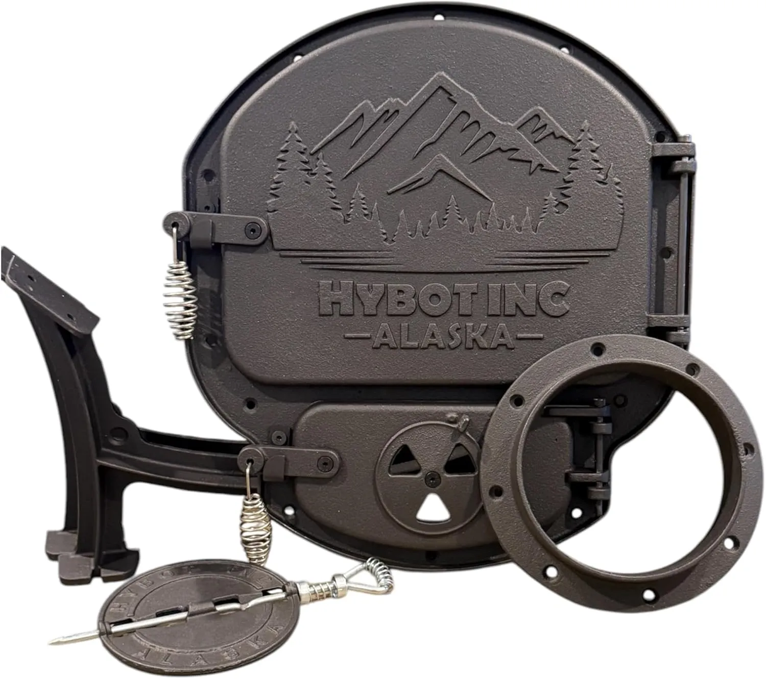Cast Iron Wood Stove Kit with Mountain Design, 17X15 Black Durable Cast Iron Construction, Creates wood stove from 55 gallon metal barrel