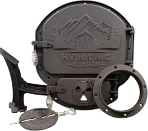 Cast Iron Wood Stove Kit with Mountain Design, 17X15 Black Durable Cast Iron Construction, Creates wood stove from 55 gallon metal barrel