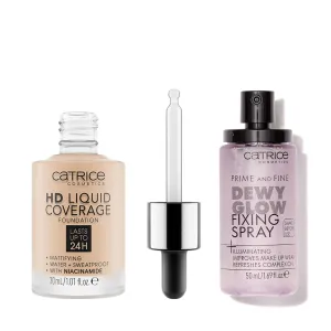 Catrice | HD Foundation 10 & Prime & Fine Dewy Glow Spray Bundle | Full Coverage Makeup | Vegan & Cruelty Free