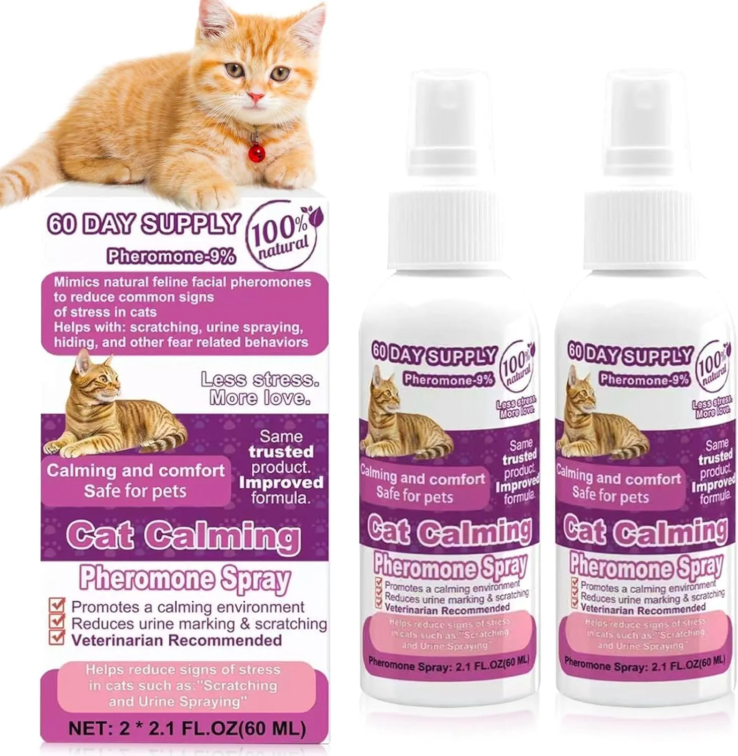 Cats Calming Pheromone Spray & Calming Solution for Cats, Anti Anxiety Pet Products - Feline Calm Pheromones, Cats Reduces Scratching Furniture Peeing Marking Calming Cat for Travel 4.3 fl.oz