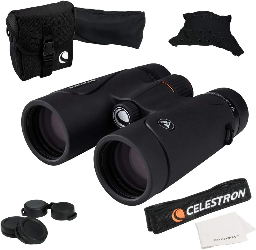 Celestron 71404 TrailSeeker 8x42mm Roof Binoculars with Dielectric-Coated Lens, BaK-4 Prism Glass, Lightweight Magnesium Alloy Body and Soft Carry Case, Black